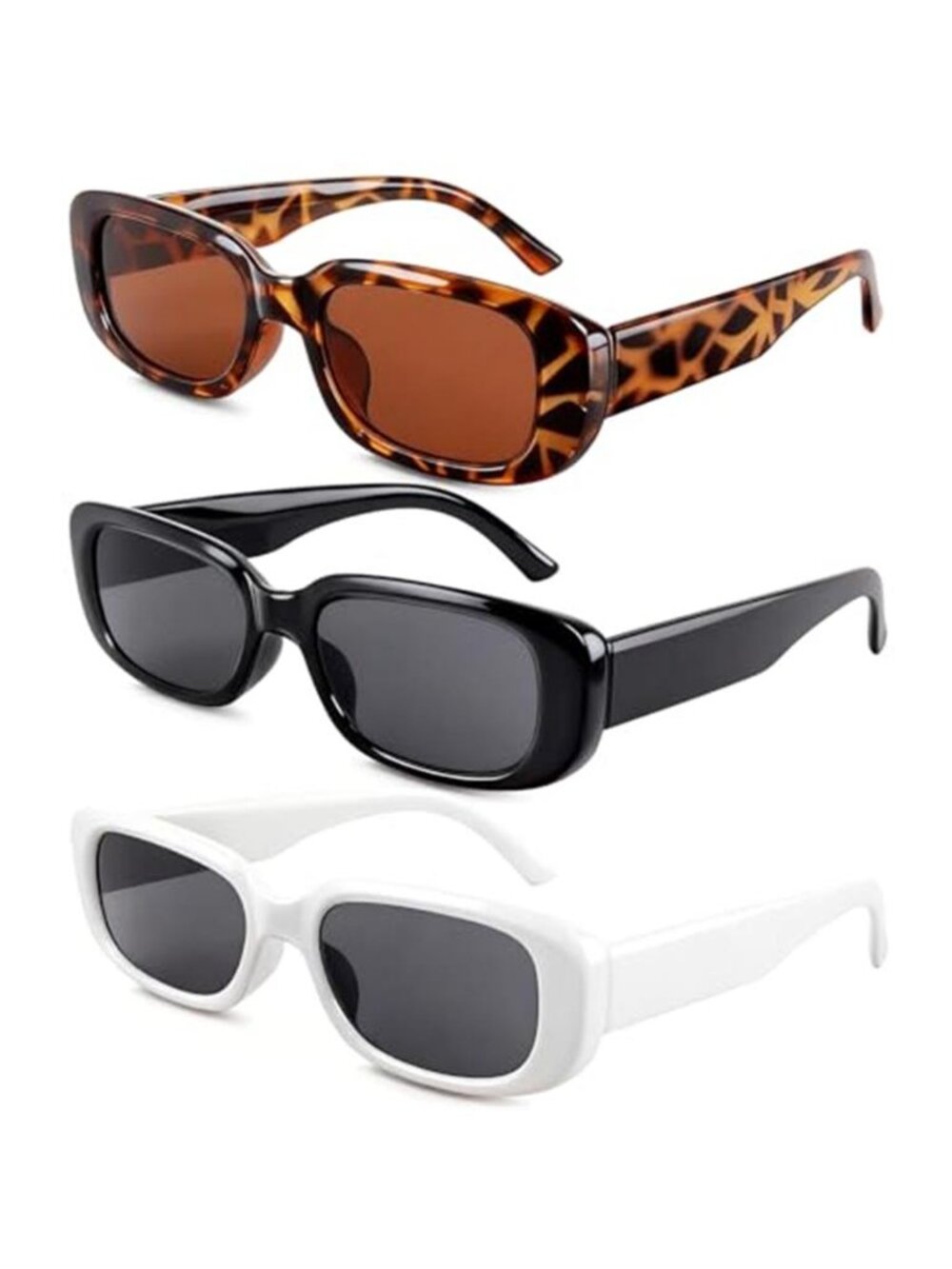 3Pcs Rectangle Sunglasses for Womens Men Trendy Driving Sun Glasses 90's
